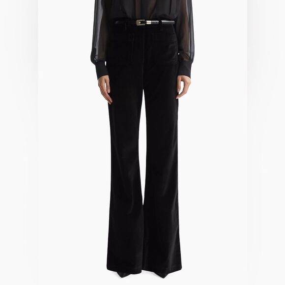 Reiss Isa Black Velvet Pants Sz 30 High Waist Wide Leg Holiday Capsule Event - Picture 1 of 16